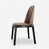 Durable coffee brown leather dining chair with whitewax wood frame, single seat